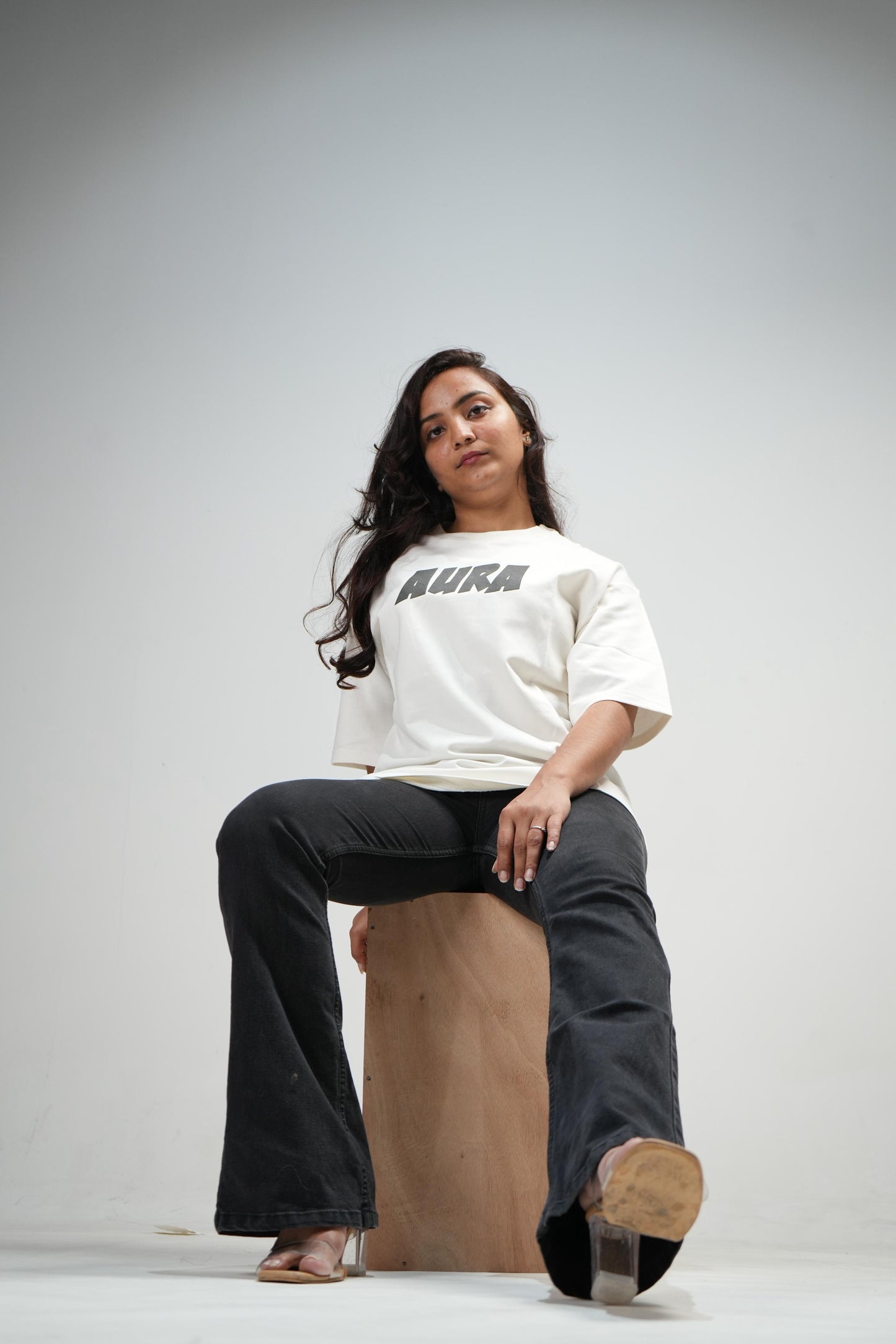 Aura Printed Oversized T-Shirt – Off-White | Puff Print