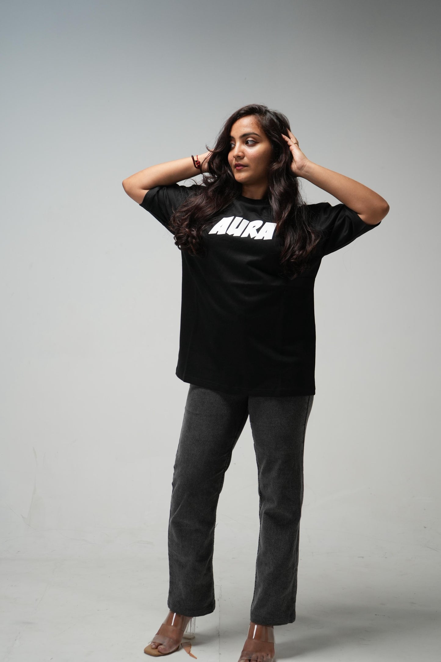 Aura Printed Oversized T-Shirt – Black | Puff Print