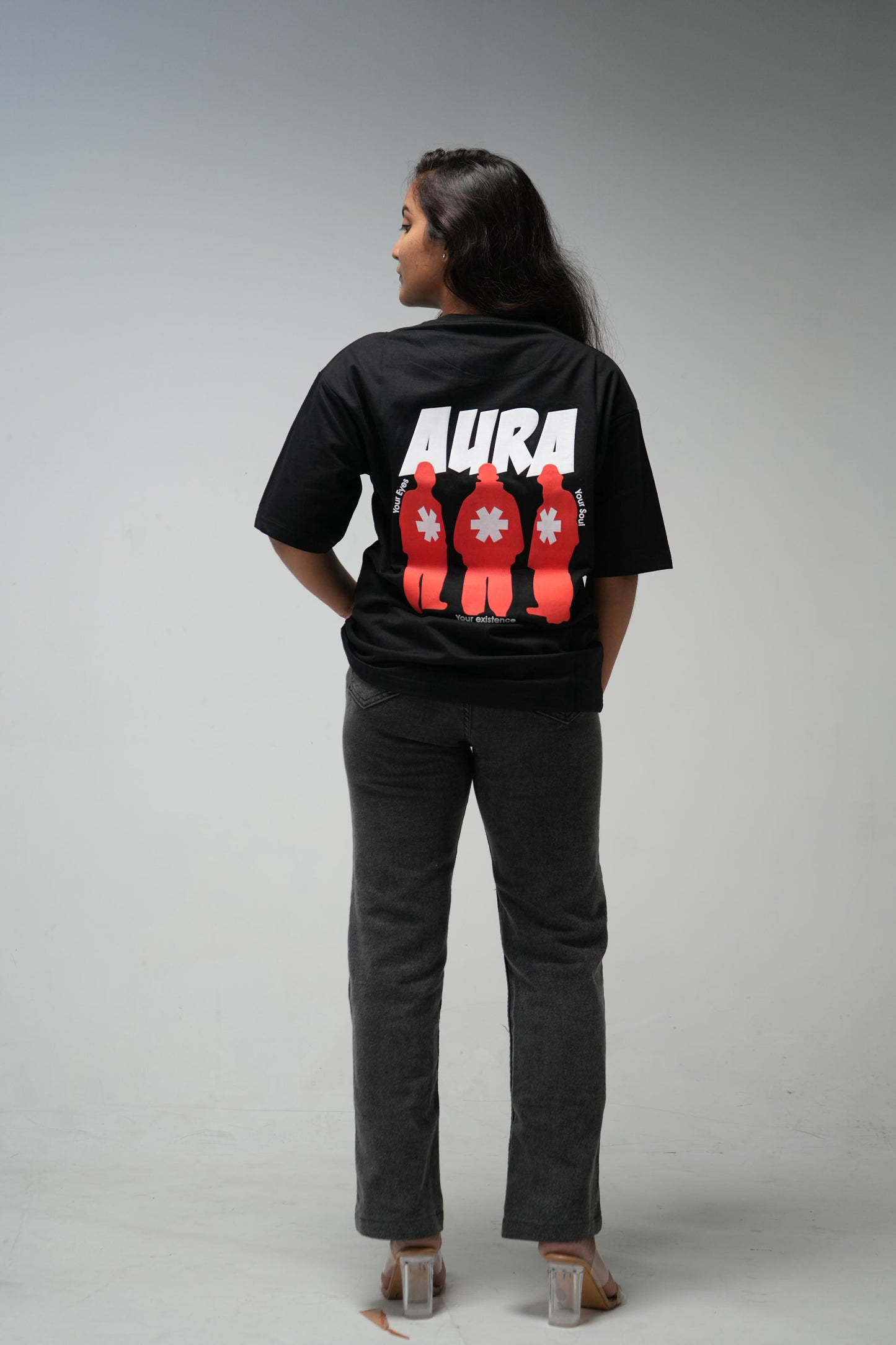 Aura Printed Oversized T-Shirt – Black | Puff Print