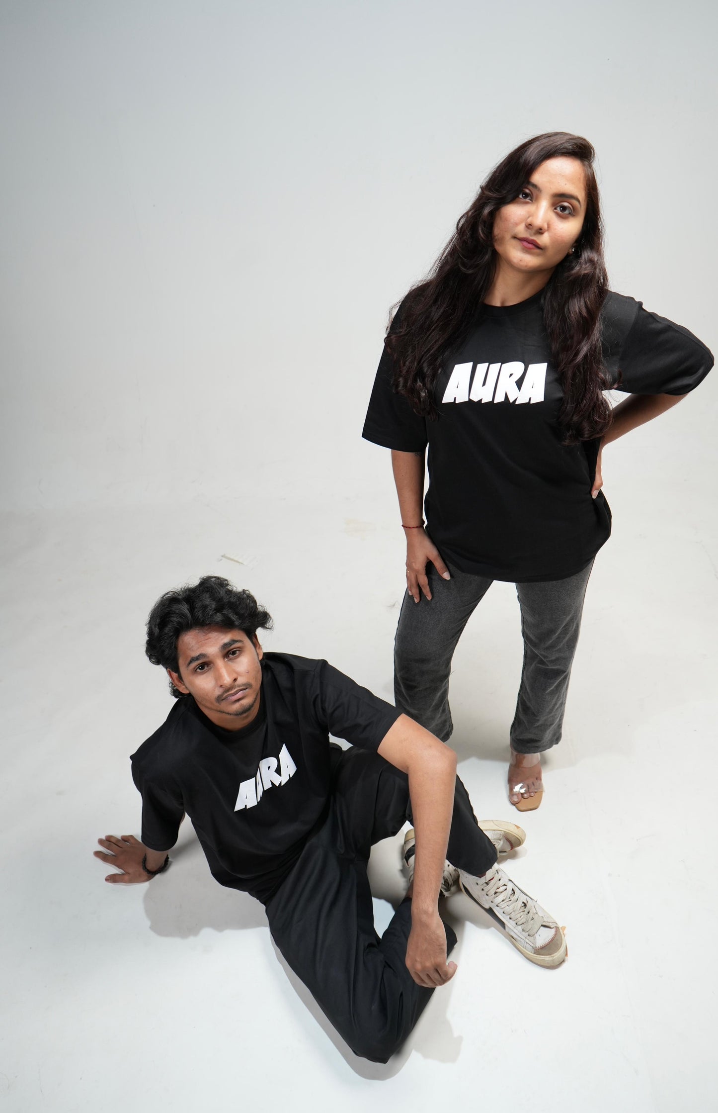 Aura Printed Oversized T-Shirt – Black | Puff Print